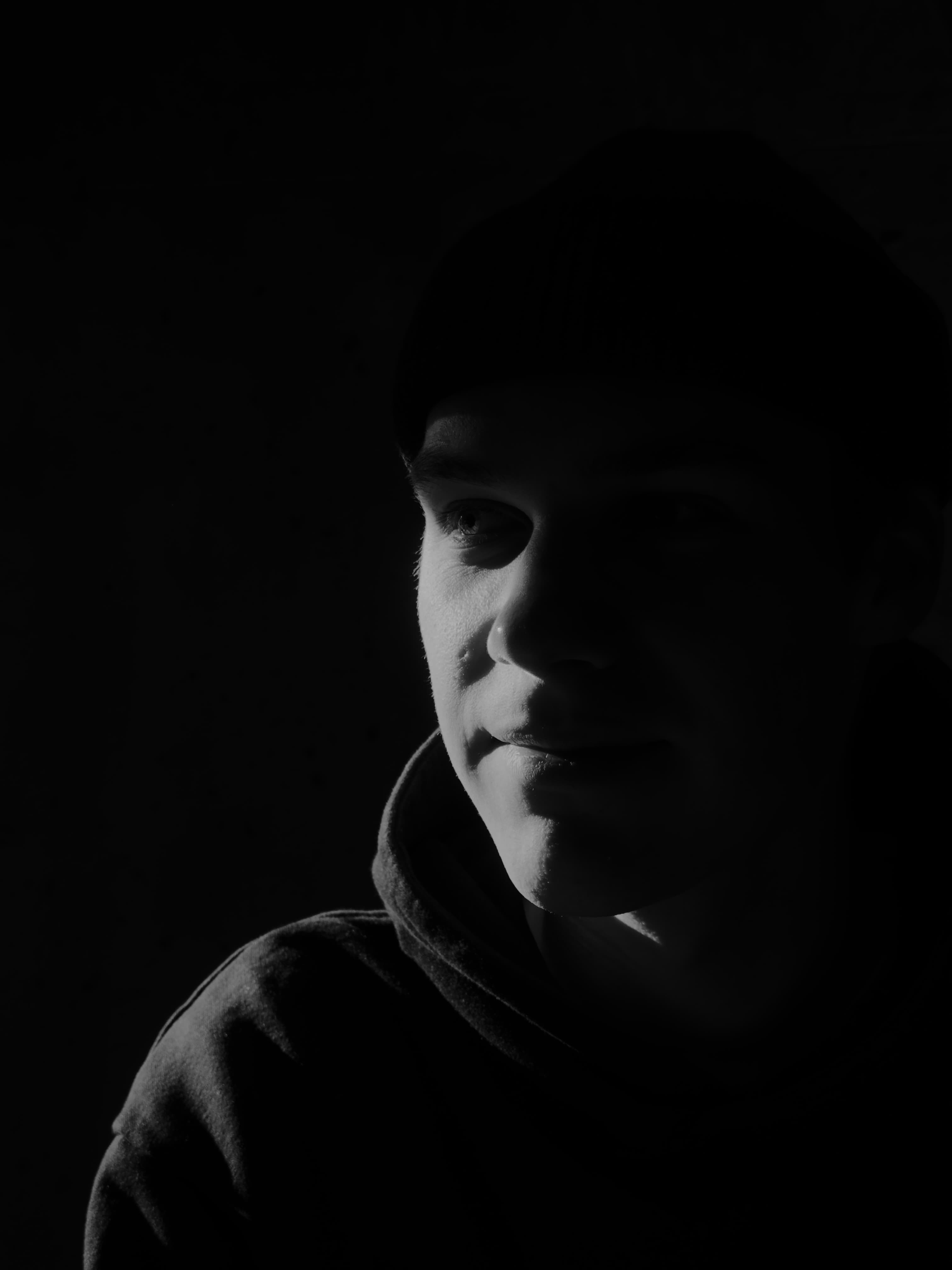 A black and white close up of Anton